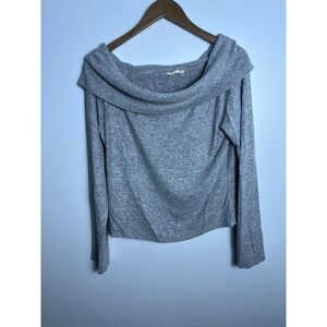 The General Good Heather Grey Off Shoulder Knit Top Long Sleeve Ribbed Collar L